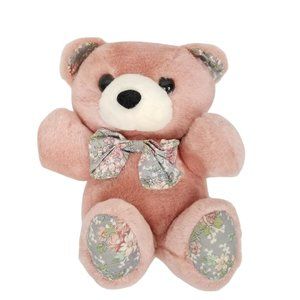 Dan Dee Teddy Bear Plush 8" Stuffed Animal Toy Pink Floral Ears Paws Bow